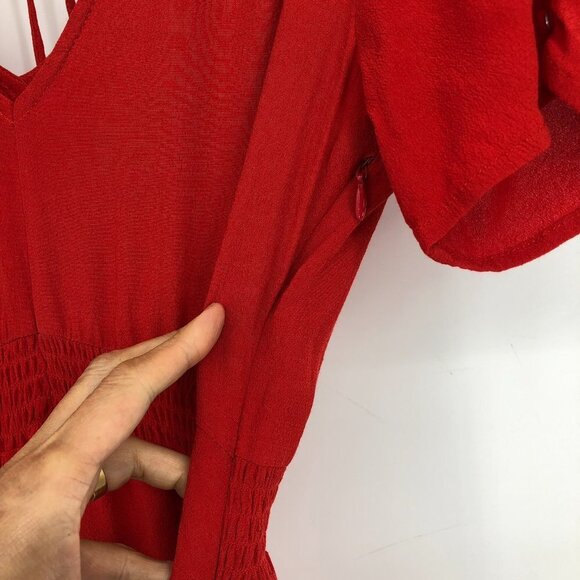 Gentle Fawn red scoop neck smocked waist short sleeve a-line mini dress size 2 - Picture 15 of 16